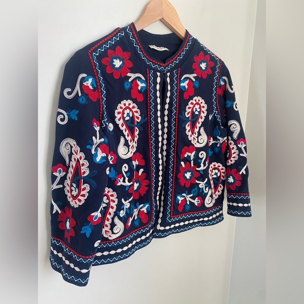 Monsoon Embroidered Boho Open-Front Jacket Size Small Cottagecore Bohemian - Picture 3 of 8